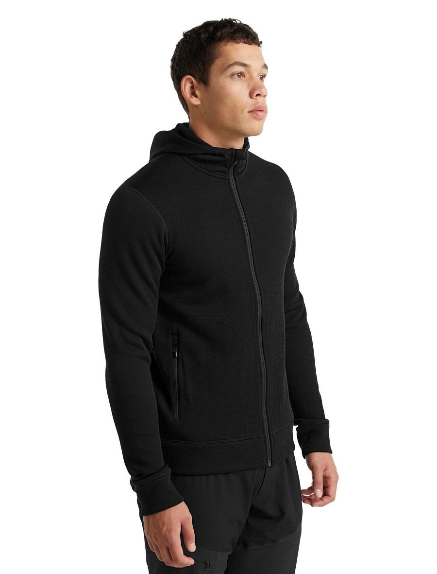 Icebreaker RealFleece® Merino Elemental Long Sleeve Zip Hood Férfi Kabát Fekete | HU 1241VRWD